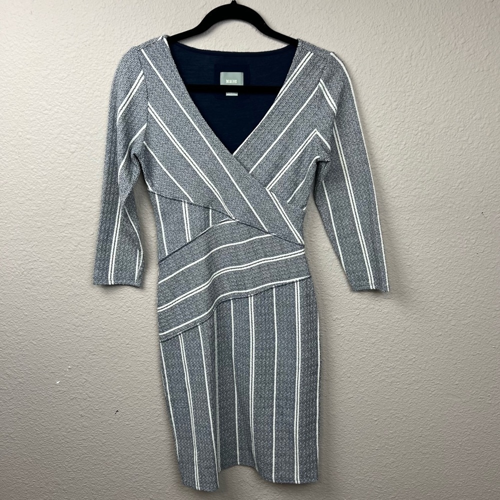 𝅺Maeve Anthropologie Wrapped Stripe Column Dress Navy Blue and White Sz XS